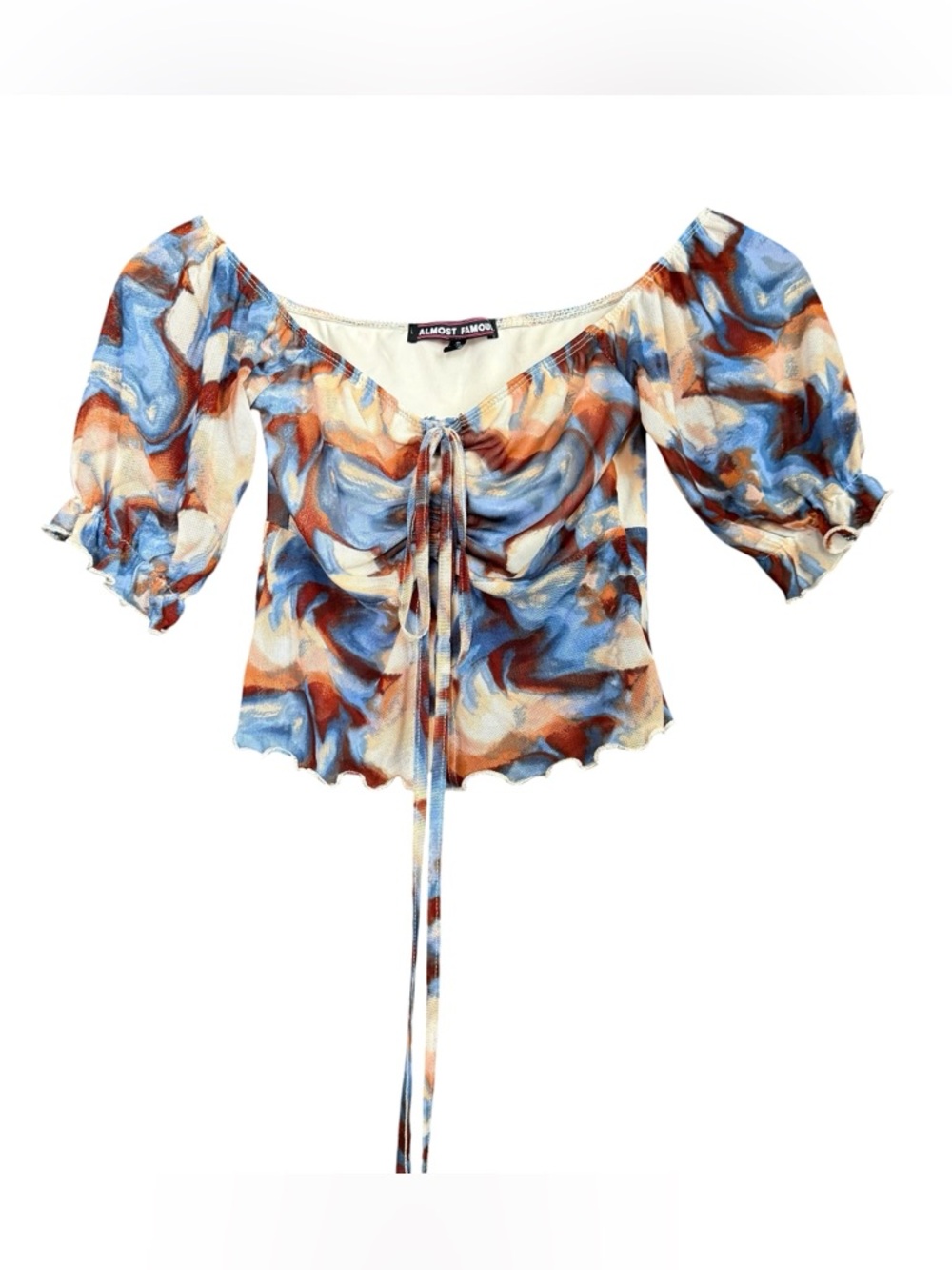 Almost Famous Y2K Tie-Front Off-Shoulder Front Slit Crop Top - Picture 2 of 8